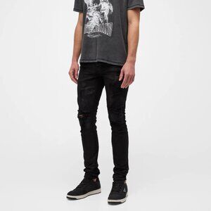 New Purple Brand P001 Black Oil Spill Slim Fit Low Rise Slim Leg Jeans 30 x 31